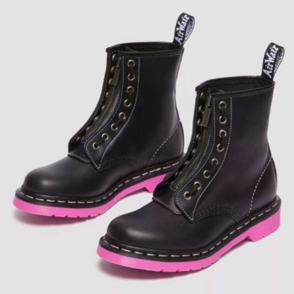 Dr. Martens Shoes - Dr. Martens 1460 pink sole wanama leather Jungle zip up boots